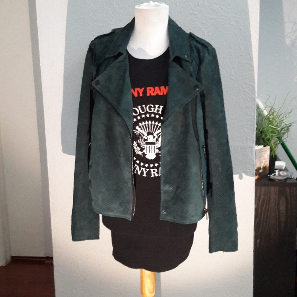Stone row forest dark green moto jacket